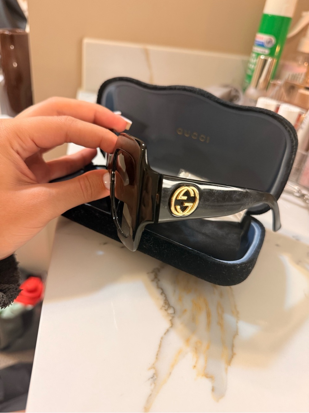 Gucci Black Square-Frame Sunglasses with Gold GG Emblem